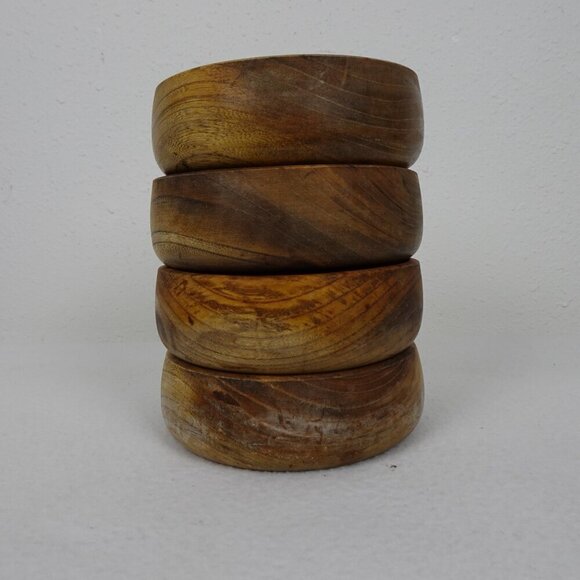 4 Vintage Teak Wood Salad Bowls 6" Diameter Round - Picture 10 of 11